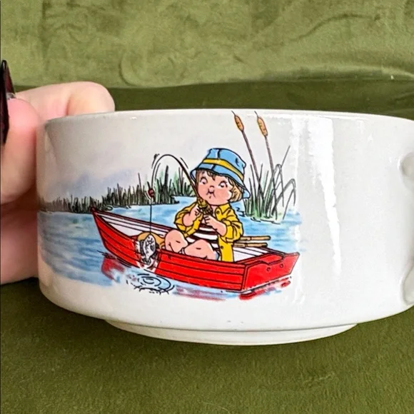 Vintage Collectible Campbell Soup Bowl Stackable - Fishing Scene - Picture 3 of 5